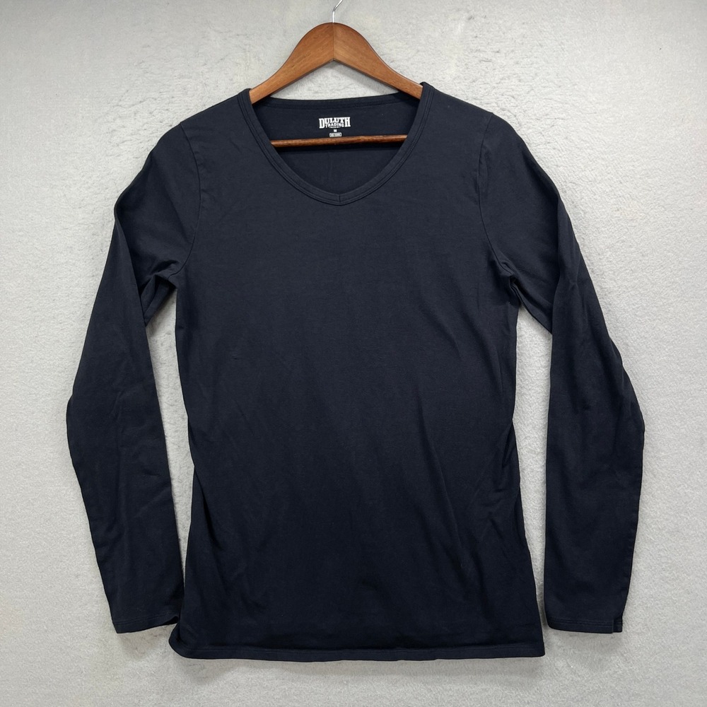 Duluth Trading Co Shirt Womens M Black No Yank V Neck Long Sleeve Tee Stretch